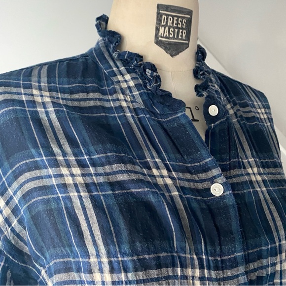 Nili Lotan Vivian Plaid Button Down in Navy White - Large - Picture 5 of 15